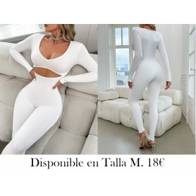 Traje de cuerpo ajustado de manga larga ENTERIZO BLANCO