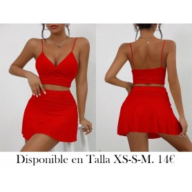 Conjunto ROJO De Dos Piezas Sólido Y Sexy