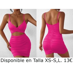 Vestido ajustado con pliegues VESTIDO FUSCIA