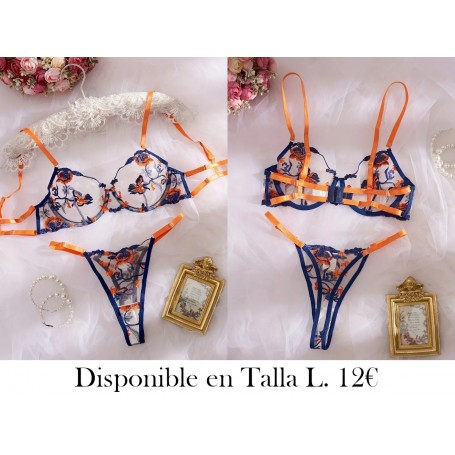 Conjunto de lencería de encaje floral LENCERIA AZUL Y NARANJA