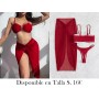 Conjunto De Bikini De 3 Piezas De Color Sólido LENCERIA VINO