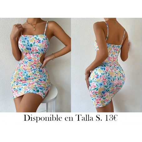 Vestido Camisero Ajustado Con Estampado Floral, Vestido Sin Mangas Con Recortes VESTIDO COLORES