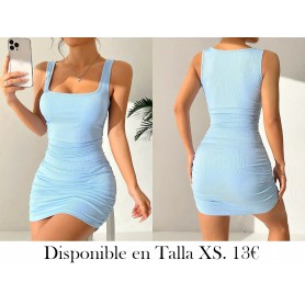 Vestido camisola ajustado con fruncido y canalé VESTIDO AZUL