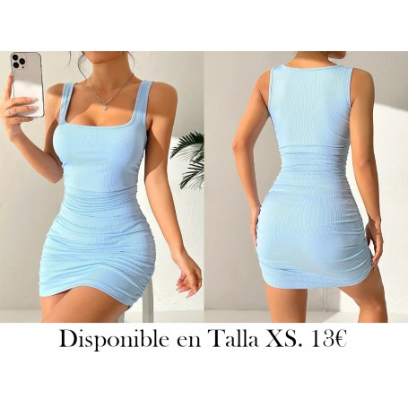 Vestido camisola ajustado con fruncido y canalé VESTIDO AZUL