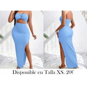 Vestido tubo sin espalda con abertura en el dobladillo VESTIDO AZUL