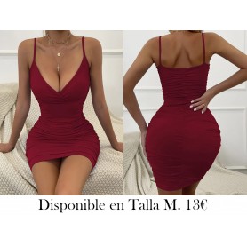 Vestido ajustado con pliegues VESTIDO VINO
