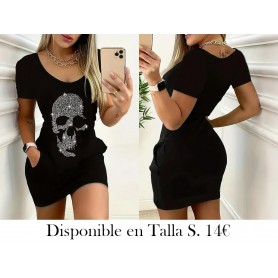 Vestido de Bolsillo con Diamantes Calientes  VESTIDO NEGRO