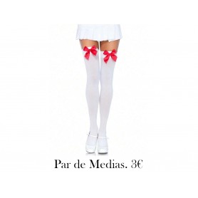 Medias de muslo con acento de lazo de satén medias blancas moño rojo