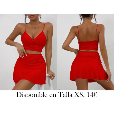 Conjunto ROJO De Dos Piezas Sólido Y Sexy