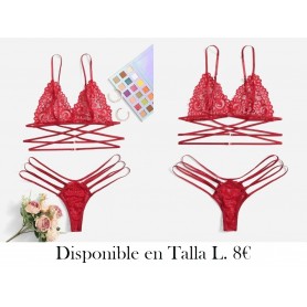 Set de lencería con abertura con tiras cruzadas LENCERIA ROJA