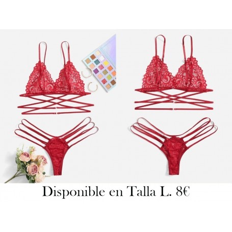 Set de lencería con abertura con tiras cruzadas LENCERIA ROJA