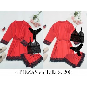 Conjunto de Pijama de Satén BATA ROJA