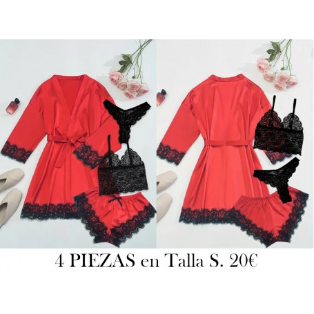 Conjunto de Pijama de Satén BATA ROJA