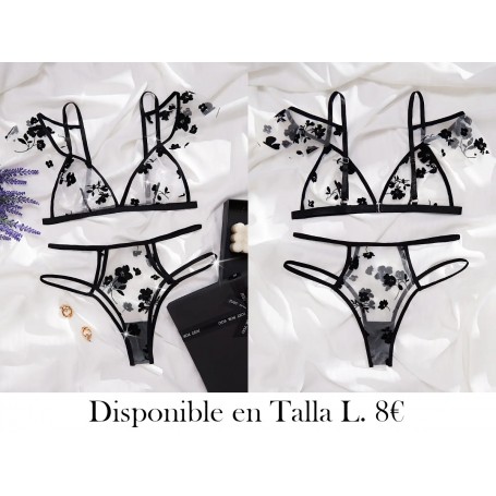 Conjunto de lencería de malla con estampado LENCERIA NEGRA