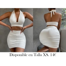 Conjunto de falda de dos piezas a juego, top halter sexy y falda