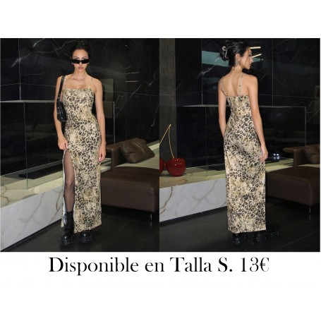 Vestido deslizante de punto con estampado de leopardo y abertura para mujeres