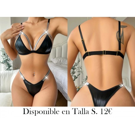 Material de PU en V profundo empalmado LENCERIA NEGRA