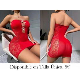 Vestido Babydoll Ajustado de Encaje VESTIDO MALLA ROJA
