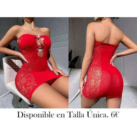 Vestido Babydoll Ajustado de Encaje VESTIDO MALLA ROJA