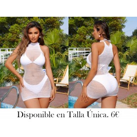 Vestido de Playa Transparente y Sexy VESTIDO MALLA BLANCA