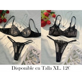 Conjunto y sexy, sujetador transparente bordado LENCERIA NEGRA