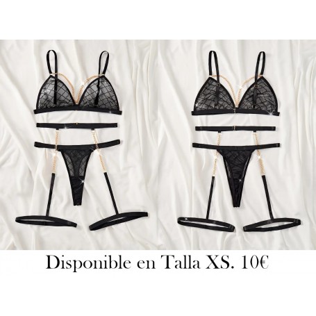 Conjunto de Lencería Sexy para Mujer con Malla LENCERIA NEGRA