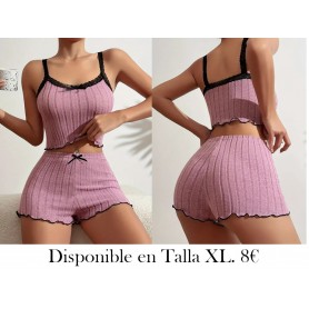 Conjunto de pijama ajustado de canalé PIJAMA MORADA