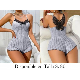 Pijamas de una pieza para mujer de otoño pijama gris mariposa