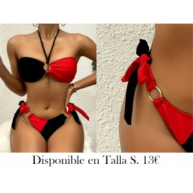 Conjunto de Bikini Halter Bicolor Chic  LENCERIA NEGRA Y ROJA