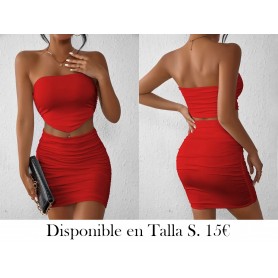 Conjunto de dos piezas sólido con pliegues CONJUNTO ROJO