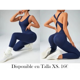 Traje de mujer de cintura alta con hombros cruzados ENTERIZO AZUL