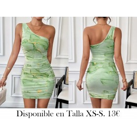 Vestido de verano de mujer de un hombro VESTIDO VERDE