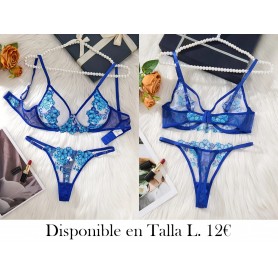 Conjunto de Lencería Sexy de Encaje Floral 2 piezas LENCERIA AZUL