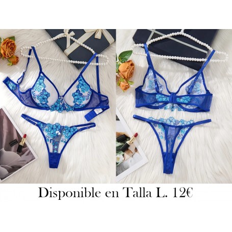 Conjunto de Lencería Sexy de Encaje Floral 2 piezas LENCERIA AZUL