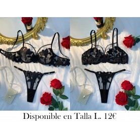 Conjunto de lencería elegante negro bordado LENCERIA NEGRA