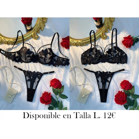 Conjunto de lencería elegante negro bordado LENCERIA NEGRA