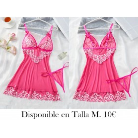 Conjunto de Pijama de Encaje Floral LENCERIA FUSCIA 2 PIEZAS