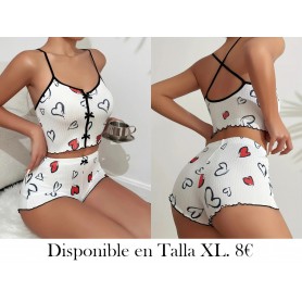 Conjunto de Pijama con Tirantes Cruzados en la Espalda y Pantalones Cortos Estampado "LOVE" Cómodo