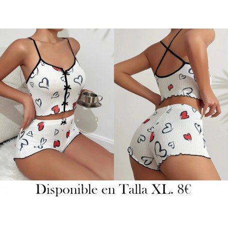Conjunto de Pijama con Tirantes Cruzados en la Espalda y Pantalones Cortos Estampado "LOVE" Cómodo