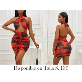 Vestido Sexy con Cuello Halter y Espalda VESTIDO DEGRADADO ROJO