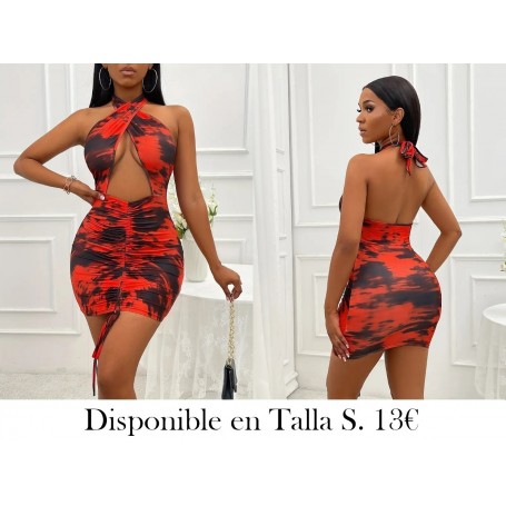 Vestido Sexy con Cuello Halter y Espalda VESTIDO DEGRADADO ROJO