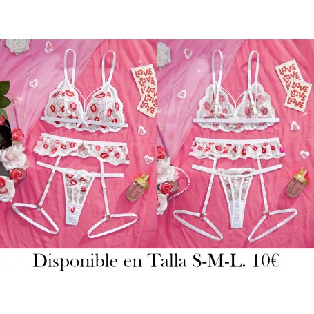 Conjunto de Lencería Sexy con Labios Rojos LENCERIA BLANCA