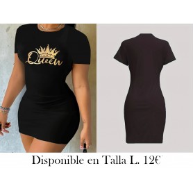 Vestido ajustado de cuello redondo con estampado de letras VESTIDO NEGRO