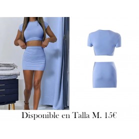 Conjunto Sexy de Top Corto Azul con Cuello CONJUNTO AZUL CIELO CONJUNTO CELESTE