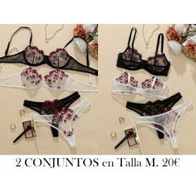 2 piezas Juego de hermoso estampado floral LENCERIA NEGRA Y BLANCA
