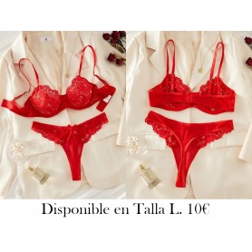 Conjunto de lencería de encaje floral LENCERIA ROJA