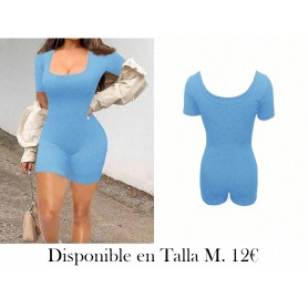 Mono unitard ajustado para mujer de manga corta ENTERIZO AZUL