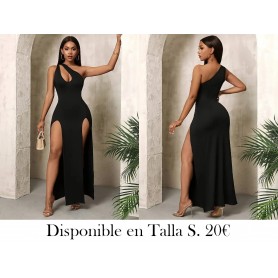 Vestido Maxi Elegante de Un Hombro sin Mangas VESTIDO NEGRO