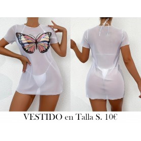 Túnica blanca semitransparente VESTIDO SALIDA DE BAÑO LENCERIA BLANCA