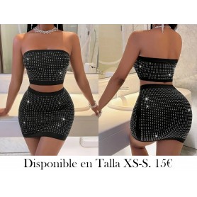 Conjunto de top tubo sin tirantes con piedras CONJUNTO NEGRO